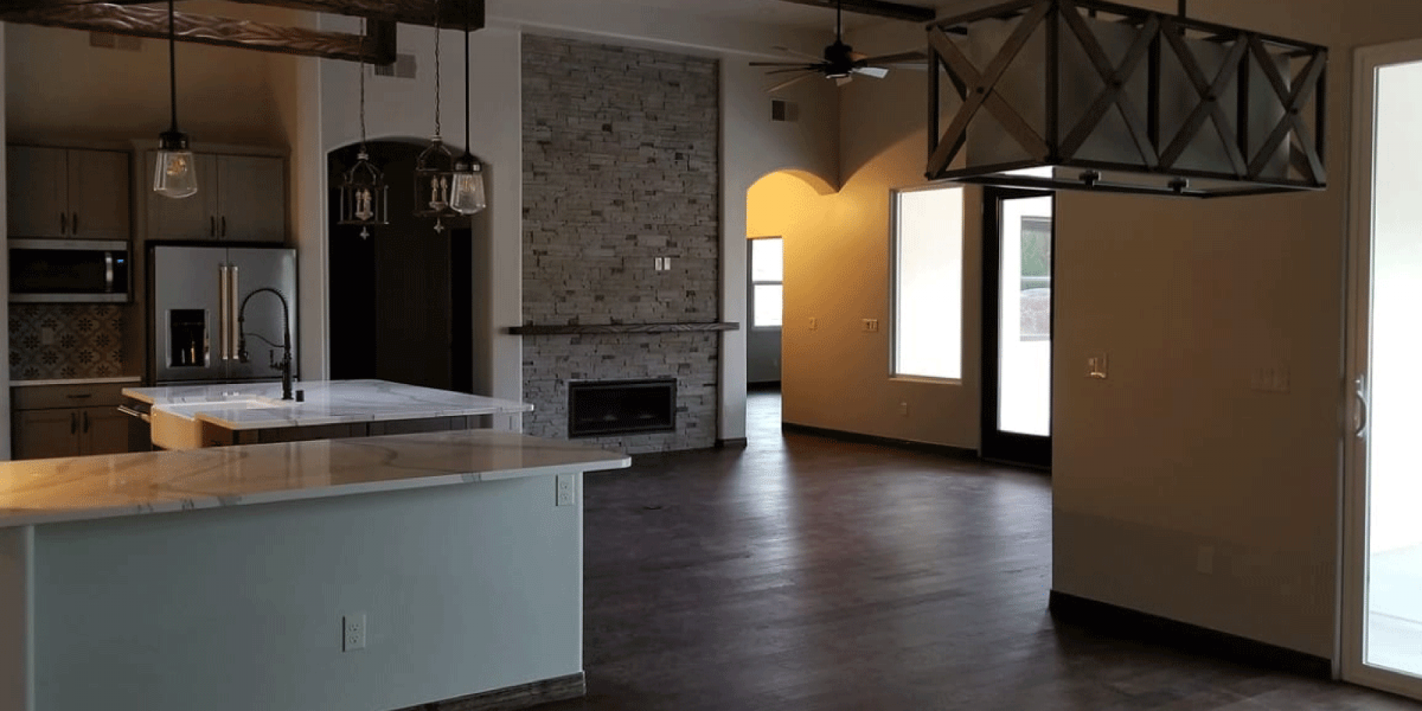Villa Custom Homes kitchen with hardwood flooring